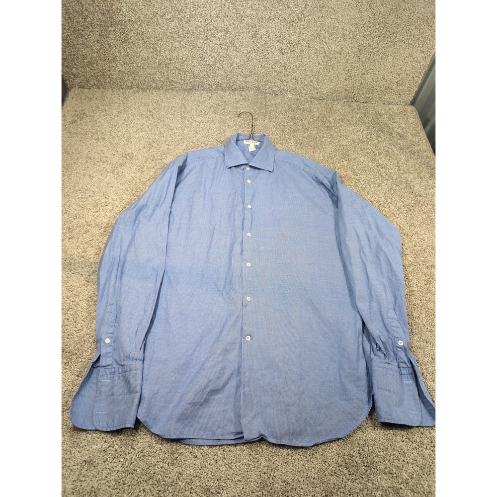 Giorgio Armani Le Collezione Mens Blue Pinstripe Dress Shirt Sz L Made in Italy